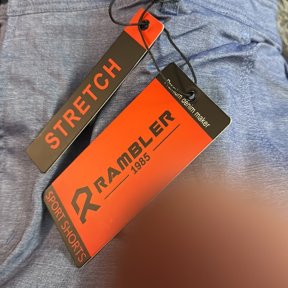 R RAMBLER 1985 Mens Fashion Belted Stretch Shorts Flat Front Work Shorts Stretch - Picture 6 of 7